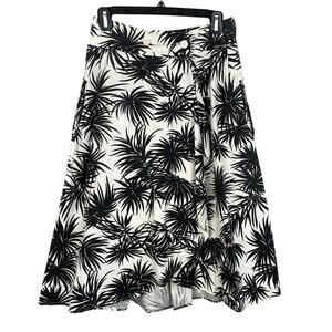 Liana & Paola Vintage Midi Wrap Skirt Size 8 Black White Tropical Floral Pockets
